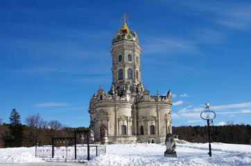 DUBROVITSY, MOSCOW REGION, RUSSIA - March, 2019: Church of the Theotokos of the Sign at Dubrovitsy Estate