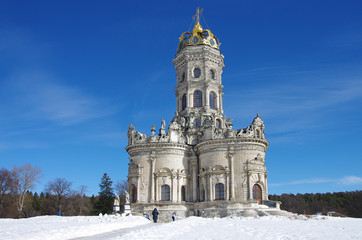 DUBROVITSY, MOSCOW REGION, RUSSIA - March, 2019: Church of the Theotokos of the Sign at Dubrovitsy Estate