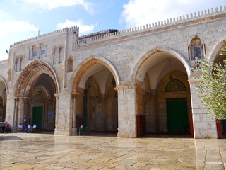 Fototapeta na wymiar courtyard in front of holy Al Aksa Mosque on top of Temple Mount, Jerusalem, Israel, Near East