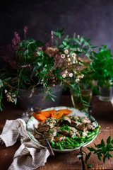 Tender pork marsala with vegetables..selective focus
