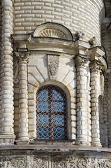 DUBROVITSY, MOSCOW REGION, RUSSIA - March, 2019: Church of the Theotokos of the Sign at Dubrovitsy Estate. Facade decoration elements