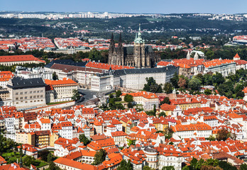 Top view of Prague castle and St. Vitus Cathedral. Prague, Czech Republic