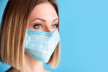 Girl with mask to protect her from Corona virus. Corona virus pandemic.
