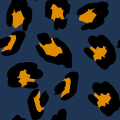 Ochre Cheetah Vector Seamless Pattern Blue  © Natallia