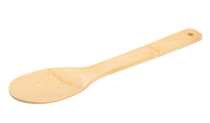 wooden bamboo spatula spoon isolated on white