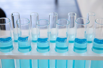 Laboratory Tube With sampling of Virus corona covid 19 vaccine. 
Scientific Lab equipment Close-Up. Concept of Pandemic Disease and Healthcare Vaccine.