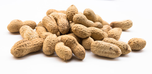 bunch of ecological peanuts on a white background