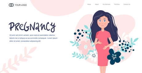 Website Banner Pregnancy and Motherhood Cartoon. This Resource Provides Information and Practical Help, Advice for Expectant Mothers In Process Pregnancy, Right Approach to Raising, Caring for Child.
