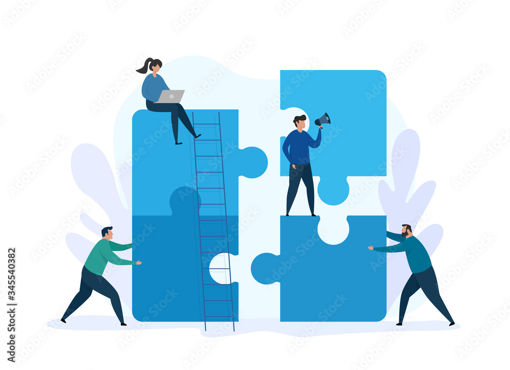 Wall mural vector illustration for teamwork concept and business solution. group people working together with g