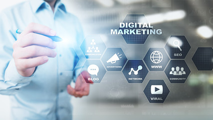 Digital marketing, Online advertising, SEO, SEM, SMM. Business and internet concept.