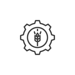 Agriculture industry line icon. linear style sign for mobile concept and web design. Wheat and gear outline vector icon. Symbol, logo illustration. Vector graphics