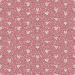 Seamless pattern with little hearts. Pink red color and grey. Vector.