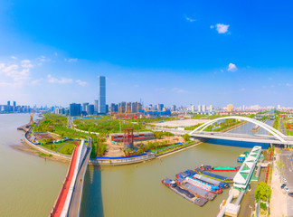 Fototapeta premium Scenery of Huangpu River foreshore Park in Shanghai, China