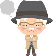 悩んでいるオシャレなシニア男性