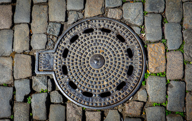 Manhole cover on the street