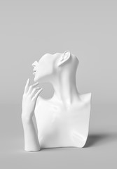 Fototapeta Mannequin earring Jewelry necklace display stand. Female Bust and elegant hand gesture model. Jewelry showcase white background. 3d rendering. obraz