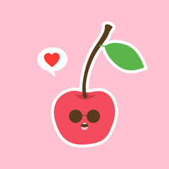 Cherry face vector. Fruit cherry illustration.