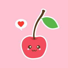 cute and kawaii cherry flat color art illustration