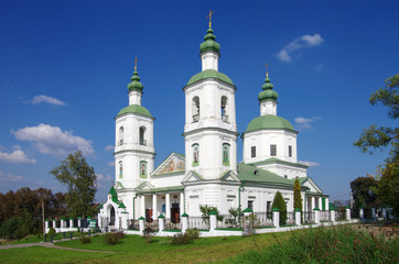 Fototapeta na wymiar Molodi, Chekhov district, Moscow region, Russia - September, 2019: Church of The Resurrection