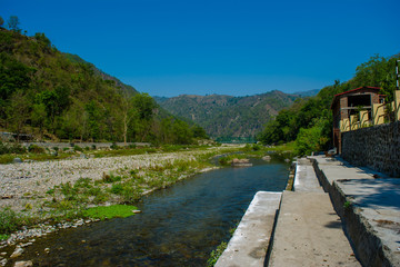 Ganga River at Rishikesh, Located in the foothills of the Himalayas in northern India,
