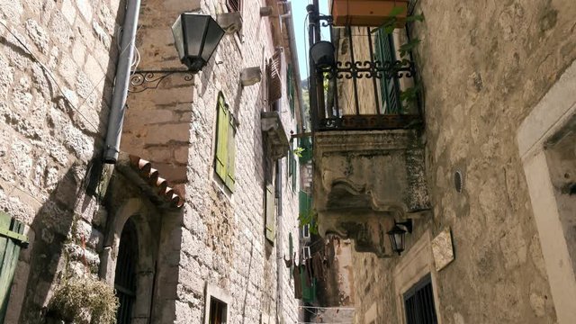 Ancient Narrow Alleyway In Old Town Kotor, Montenegro.
