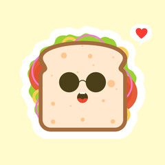 Delicious Sandwiches cartoon cute logo flat on color background, Delicious Sandwiches cartoon cute icons, Delicious Sandwiches cartoon icon vector graphics.