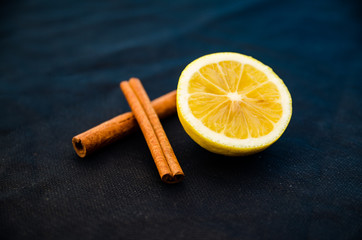 Lemon and cinnamon stick ingredients ready for cake
