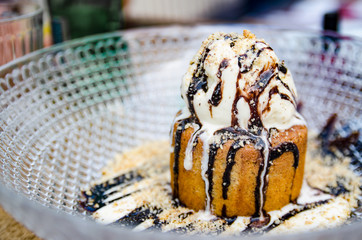 Lava cake with vanilla ice cream on top