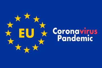 EUROPE CORONAVIRUS PANDEMIC text on blue background. Covid-19 and Coronavirus concept