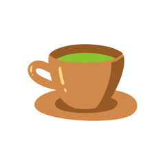 Matcha green tea cup bowl, latte mug. Matcha herbal green tea vector illustration isolated on white background.