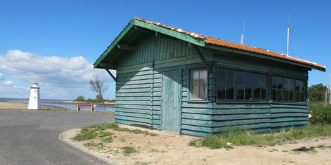 wooden green fishing oyster house in Gujan-Mestras port in the Bay of Arcachon basin in france