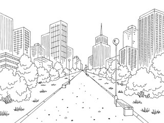 Park graphic black white city landscape sketch illustration vector © aluna1