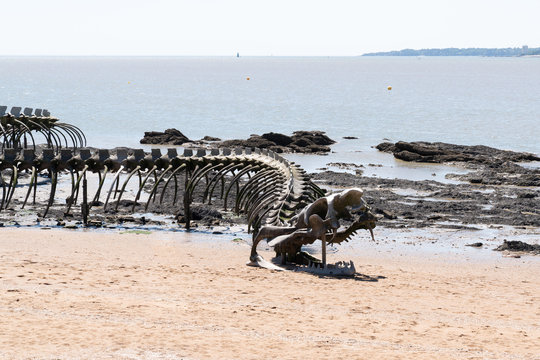 Ocean snake art in Saint Brévin les pins sand beach french Loire estuary atlantic coast France