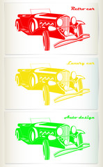 Set of covers, brochures, flyer design template with retro car.