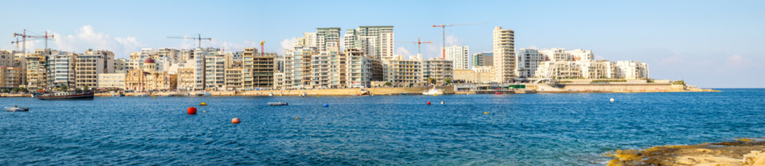Panoramic view of the Sliema city, seen from Vallette city, Malta