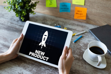 New product development business concept on device screen.