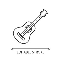 Fototapeta premium Acoustic guitar pixel perfect linear icon. Classical musical instrument. Rock music festival. Thin line customizable illustration. Contour symbol. Vector isolated outline drawing. Editable stroke