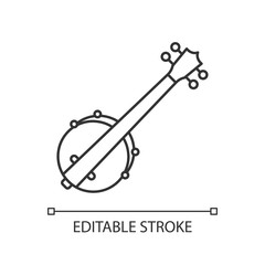 Banjo pixel perfect linear icon. Traditional western musical instrument. American jazz concert. Thin line customizable illustration. Contour symbol. Vector isolated outline drawing. Editable stroke