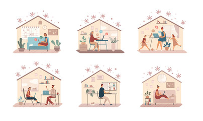Vector illustrations of people working from home