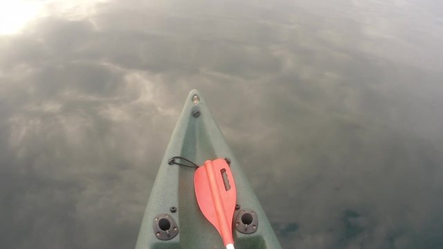 Kayaking at sunrise with sky reflection on the water. Bocas del Toro, Panama