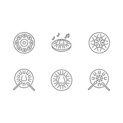 Ornamental handpan pixel perfect linear icons set. Traditional musical instrument for relaxation beats. Customizable thin line contour symbols. Isolated vector outline illustrations. Editable stroke