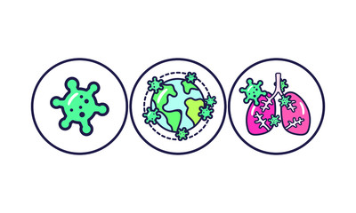 tree coronavirus icon set. flat design