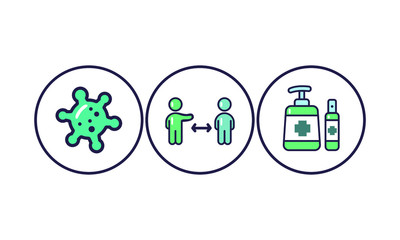 tree coronavirus icon set. flat design. wash your hands. distance