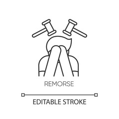 Remorse pixel perfect linear icon. Person cover face in shame. Crisis and loneliness. Thin line customizable illustration. Contour symbol. Vector isolated outline drawing. Editable stroke