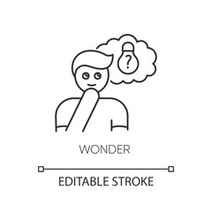 Wonder pixel perfect linear icon. Curious facial expression. Man with creative thinking. Thin line customizable illustration. Contour symbol. Vector isolated outline drawing. Editable stroke