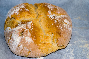 Homemade loaf of bread with wheat flour