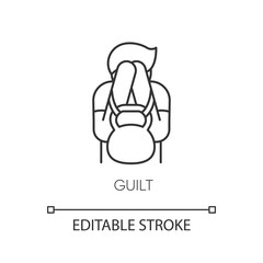 Guilt pixel perfect linear icon. Mental health issue. Obsessive compulsive disorder symptom. Thin line customizable illustration. Contour symbol. Vector isolated outline drawing. Editable stroke