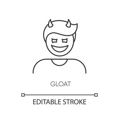 Gloat pixel perfect linear icon. Evil smile. Bad attitude. Vicious smirk. Scary person. Thin line customizable illustration. Contour symbol. Vector isolated outline drawing. Editable stroke