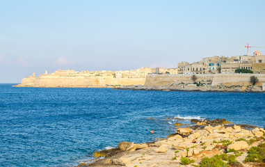 View over the Valletta city from Marsans Harbour, Sliema, Malta