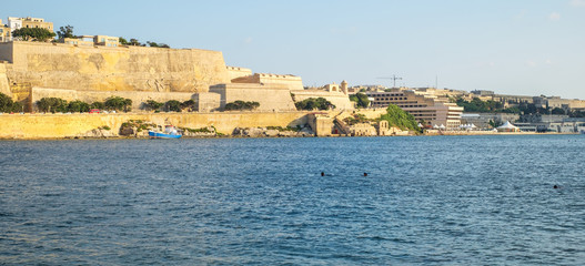 Fototapeta na wymiar View over the Valletta city from Marsans Harbour, Sliema, Malta